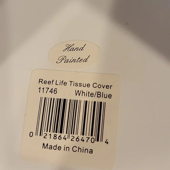 Tissue holder, creamy white with blue, green, tan, - Picture 5 of 6